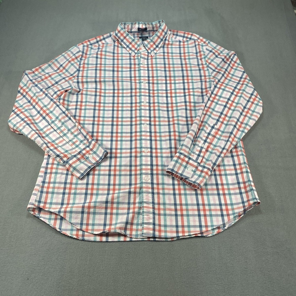 J Crew Mens Button Down Classic Flex Washed Long Sleeve Plaid Coral Blue XL